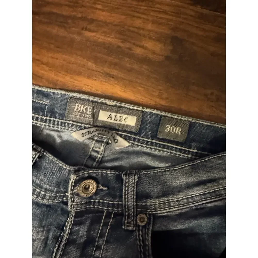 BKE Alec Jeans Mens 30R* Straight Leg Buckle Faded Medium Wash Denim Casual